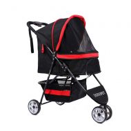 XMSG Pet Gear 3 Wheel Pet Stroller for Cats/Dogs, Jogger Pet Travel Carriage, Easy One-Hand Fold, Removable Liner + Storage Basket