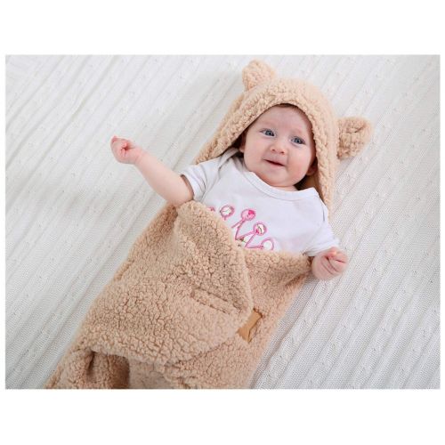 [아마존베스트]XMWEALTHY Cute Newborn Baby Boys Girls Blankets Plush Swaddle Blankets Baby Shower Gifts Brown