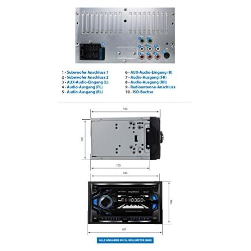  [아마존베스트]-Service-Informationen XOMAX XM-2CDB620 Car Radio with CD Player I Bluetooth Hands-Free Kit I 3 Colours Adjustable (Red, Blue, Green) I USB, Micro SD, AUX I Connection for 2x Subwoofer I 2 DIN