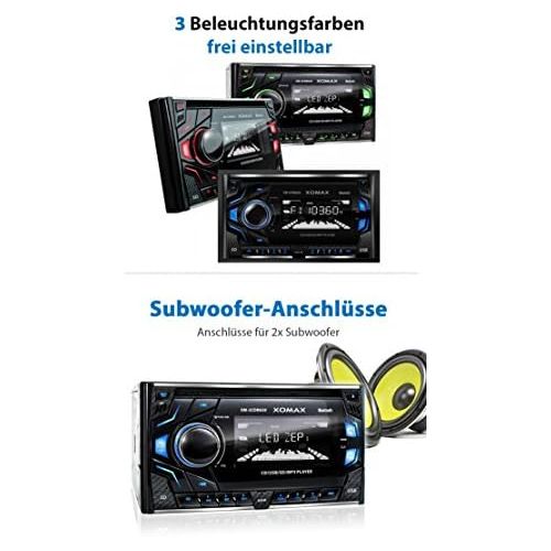  [아마존베스트]-Service-Informationen XOMAX XM-2CDB620 Car Radio with CD Player I Bluetooth Hands-Free Kit I 3 Colours Adjustable (Red, Blue, Green) I USB, Micro SD, AUX I Connection for 2x Subwoofer I 2 DIN