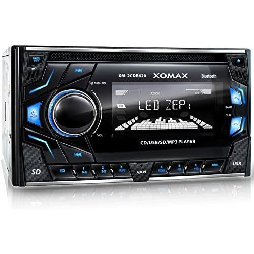  [아마존베스트]-Service-Informationen XOMAX XM-2CDB620 Car Radio with CD Player I Bluetooth Hands-Free Kit I 3 Colours Adjustable (Red, Blue, Green) I USB, Micro SD, AUX I Connection for 2x Subwoofer I 2 DIN