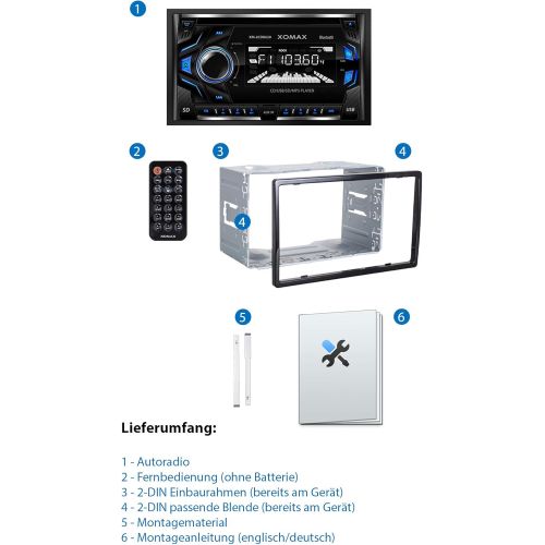  [아마존베스트]-Service-Informationen XOMAX XM-2CDB620 Car Radio with CD Player I Bluetooth Hands-Free Kit I 3 Colours Adjustable (Red, Blue, Green) I USB, Micro SD, AUX I Connection for 2x Subwoofer I 2 DIN