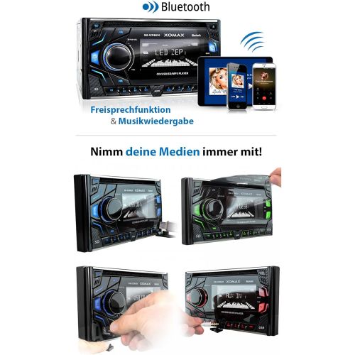  [아마존베스트]-Service-Informationen XOMAX XM-2CDB620 Car Radio with CD Player I Bluetooth Hands-Free Kit I 3 Colours Adjustable (Red, Blue, Green) I USB, Micro SD, AUX I Connection for 2x Subwoofer I 2 DIN