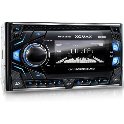  [아마존베스트]-Service-Informationen XOMAX XM-2CDB620 Car Radio with CD Player I Bluetooth Hands-Free Kit I 3 Colours Adjustable (Red, Blue, Green) I USB, Micro SD, AUX I Connection for 2x Subwoofer I 2 DIN