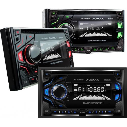  [아마존베스트]-Service-Informationen XOMAX XM-2CDB620 Car Radio with CD Player I Bluetooth Hands-Free Kit I 3 Colours Adjustable (Red, Blue, Green) I USB, Micro SD, AUX I Connection for 2x Subwoofer I 2 DIN