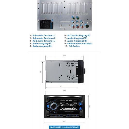  [아마존베스트]-Service-Informationen XOMAX XM-2CDB620 Car Radio with CD Player I Bluetooth Hands-Free Kit I 3 Colours Adjustable (Red, Blue, Green) I USB, Micro SD, AUX I Connection for 2x Subwoofer I 2 DIN