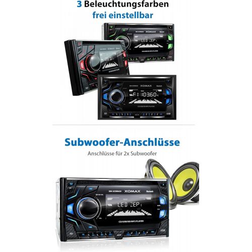  [아마존베스트]-Service-Informationen XOMAX XM-2CDB620 Car Radio with CD Player I Bluetooth Hands-Free Kit I 3 Colours Adjustable (Red, Blue, Green) I USB, Micro SD, AUX I Connection for 2x Subwoofer I 2 DIN