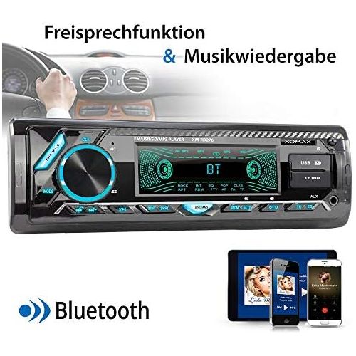  [아마존베스트]-Service-Informationen XOMAX XM-RD276 Car Radio with DAB+ Tuner and Antenna I FM RDS I Bluetooth Hands-Free Kit I 2 x USB, SD, Aux I 7 Colours I 1 DIN