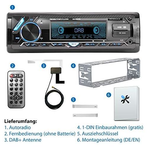  [아마존베스트]-Service-Informationen XOMAX XM-RD276 Car Radio with DAB+ Tuner and Antenna I FM RDS I Bluetooth Hands-Free Kit I 2 x USB, SD, Aux I 7 Colours I 1 DIN