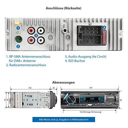  [아마존베스트]-Service-Informationen XOMAX XM-RD276 Car Radio with DAB+ Tuner and Antenna I FM RDS I Bluetooth Hands-Free Kit I 2 x USB, SD, Aux I 7 Colours I 1 DIN