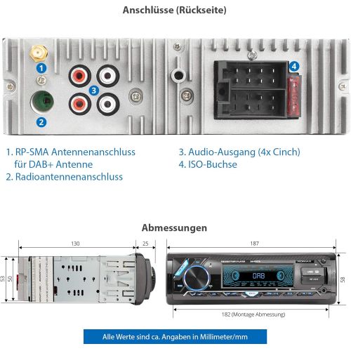  [아마존베스트]-Service-Informationen XOMAX XM-RD276 Car Radio with DAB+ Tuner and Antenna I FM RDS I Bluetooth Hands-Free Kit I 2 x USB, SD, Aux I 7 Colours I 1 DIN