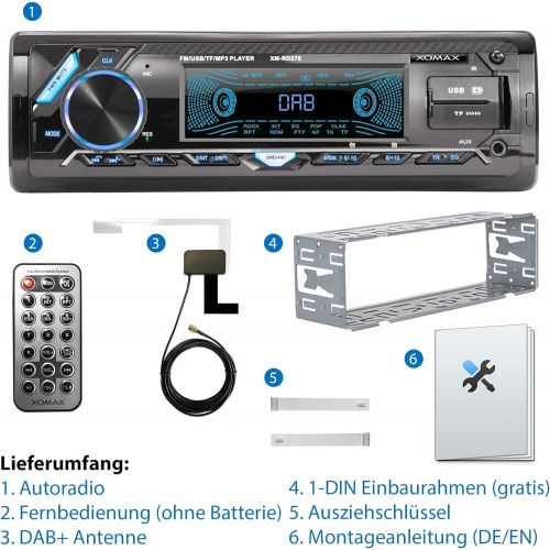  [아마존베스트]-Service-Informationen XOMAX XM-RD276 Car Radio with DAB+ Tuner and Antenna I FM RDS I Bluetooth Hands-Free Kit I 2 x USB, SD, Aux I 7 Colours I 1 DIN