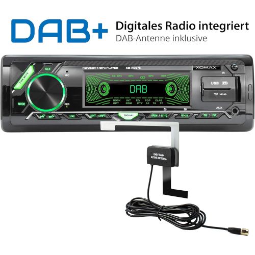  [아마존베스트]-Service-Informationen XOMAX XM-RD276 Car Radio with DAB+ Tuner and Antenna I FM RDS I Bluetooth Hands-Free Kit I 2 x USB, SD, Aux I 7 Colours I 1 DIN