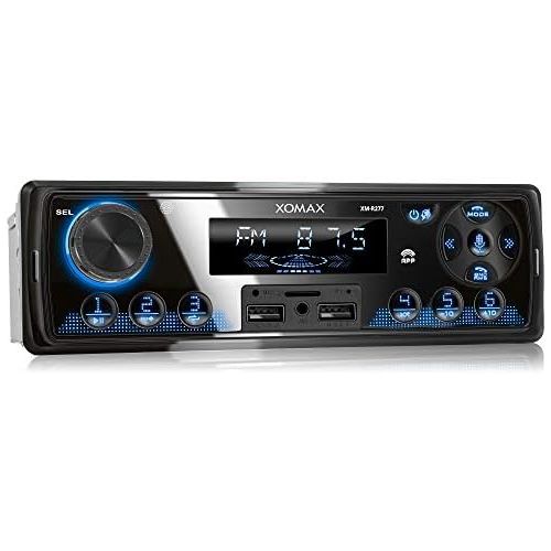  [아마존베스트]-Service-Informationen XOMAX XM-R277 Car Radio with Bluetooth Handsfree FM 7 Lighting Colours Mobile Phone Charging via 2nd USB Port USB SD MP3 AUX-IN 1 DIN