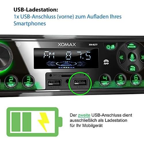  [아마존베스트]-Service-Informationen XOMAX XM-R277 Car Radio with Bluetooth Handsfree FM 7 Lighting Colours Mobile Phone Charging via 2nd USB Port USB SD MP3 AUX-IN 1 DIN