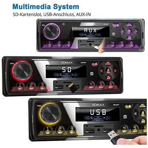  [아마존베스트]-Service-Informationen XOMAX XM-R277 Car Radio with Bluetooth Handsfree FM 7 Lighting Colours Mobile Phone Charging via 2nd USB Port USB SD MP3 AUX-IN 1 DIN