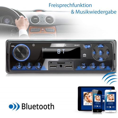  [아마존베스트]-Service-Informationen XOMAX XM-R277 Car Radio with Bluetooth Handsfree FM 7 Lighting Colours Mobile Phone Charging via 2nd USB Port USB SD MP3 AUX-IN 1 DIN