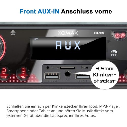  [아마존베스트]-Service-Informationen XOMAX XM-R277 Car Radio with Bluetooth Handsfree FM 7 Lighting Colours Mobile Phone Charging via 2nd USB Port USB SD MP3 AUX-IN 1 DIN