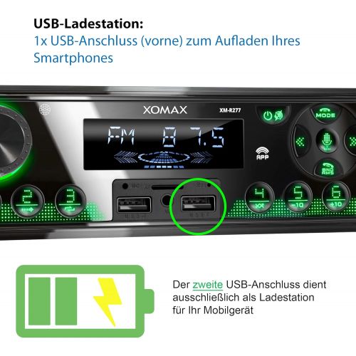  [아마존베스트]-Service-Informationen XOMAX XM-R277 Car Radio with Bluetooth Handsfree FM 7 Lighting Colours Mobile Phone Charging via 2nd USB Port USB SD MP3 AUX-IN 1 DIN