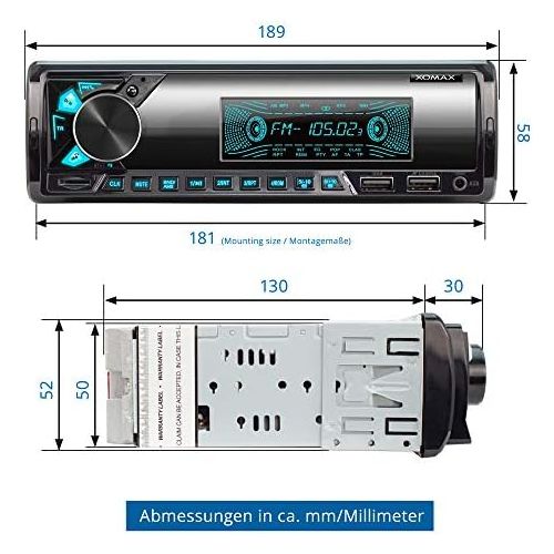  [아마존베스트]-Service-Informationen XOMAX XM-R278 Car Radio with FM RDS Bluetooth Hands-Free Kit USB SD MP3 AUX-IN 1 DIN