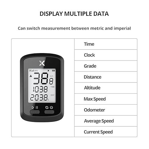  XOSS G GPS Bike Computer, Wireless Bluetooth Bike Speedometer and Odometer, Rechargeable Cycling Computer MTB Tracker with LCD Automatic Backlight Display, IPX7 Waterproof Fits All Bikes Electric Bike