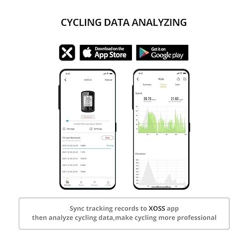  XOSS G GPS Bike Computer, Wireless Bluetooth Bike Speedometer and Odometer, Rechargeable Cycling Computer MTB Tracker with LCD Automatic Backlight Display, IPX7 Waterproof Fits All Bikes Electric Bike