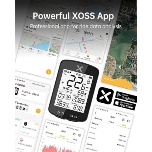  XOSS G Gen2 GPS Bike Computer Wireless, Bluetooth IPX7 Waterproof Cycling Computer, Rechargeable Bicycle Speedometer Odometer with 2.2 inch LCD Screen, 28 hrs Long Battery Life (XOSS APP Support)