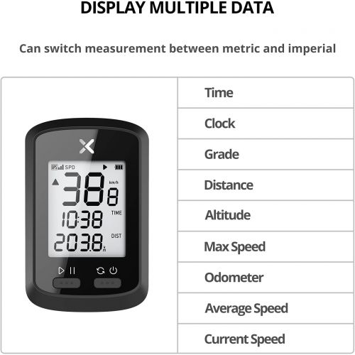  XOSS G GPS Bike Computer, Wireless Bluetooth Bike Speedometer and Odometer, Rechargeable Cycling Computer MTB Tracker with LCD Automatic Backlight Display, IPX7 Waterproof Fits All