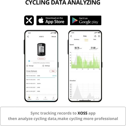  XOSS G GPS Bike Computer, Wireless Bluetooth Bike Speedometer and Odometer, Rechargeable Cycling Computer MTB Tracker with LCD Automatic Backlight Display, IPX7 Waterproof Fits All