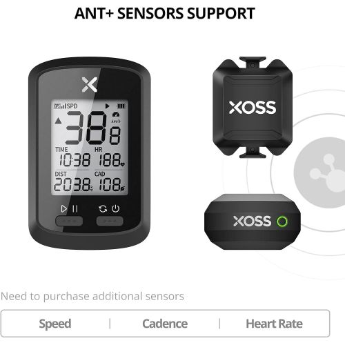  XOSS G+ GPS Bike Computer, Bluetooth ANT+ Cycling Computer, Wireless Bicycle Speedometer Odometer with LCD Display, Waterproof MTB Tracker Fits All Bikes Electric Bike (XOSS APP Su