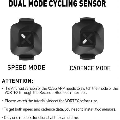  XOSS Vortex Cadence and Speed Sensor Wireless IPX7 Waterproof - 300 Hours Dual Modes Bike Sensor ANT+/Bluetooth 4.0 Compatible for Cycling Computer