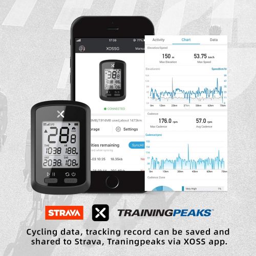  XOSS G+ Bike Computer GPS, Wireless Cycling Computers Bicycle Computer GPS Bike Speedometer, Bluetooth 5.0 & ANT+, IPX7 Waterproof