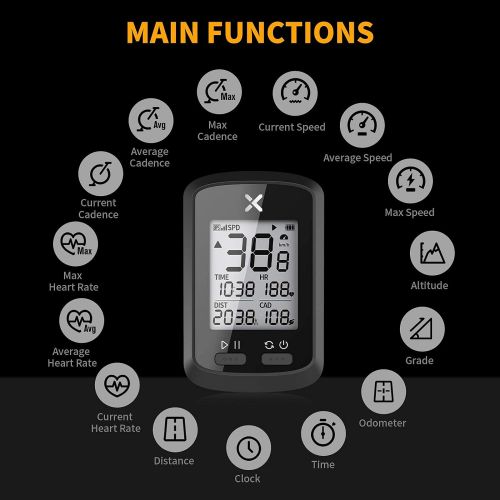  XOSS G+ GPS Wireless Bike Computer, Cycling Speedometer and Odometer Bluetooth Ant+ Sensor Support with Black Cover, IPX7 Waterproof 3 Satellites Positioning for All Cycling Bikes