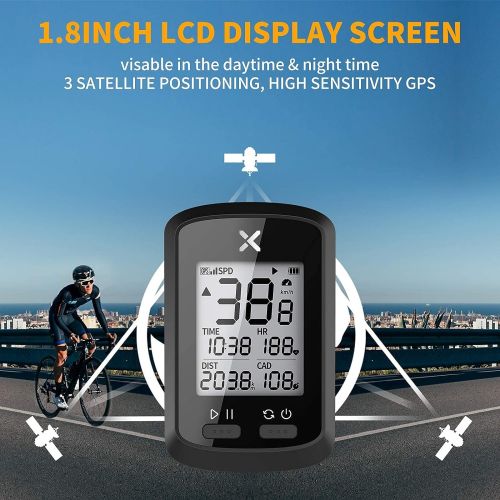  XOSS G+ GPS Wireless Bike Computer, Cycling Speedometer and Odometer Bluetooth Ant+ Sensor Support with Black Cover, IPX7 Waterproof 3 Satellites Positioning for All Cycling Bikes