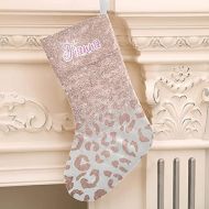XOZOTY Modern Faux Rose Gold Leopard Customized Name Christmas Stocking for Xmas Tree Fireplace Hanging and Party Decor 17.52 x 7.87 Inch