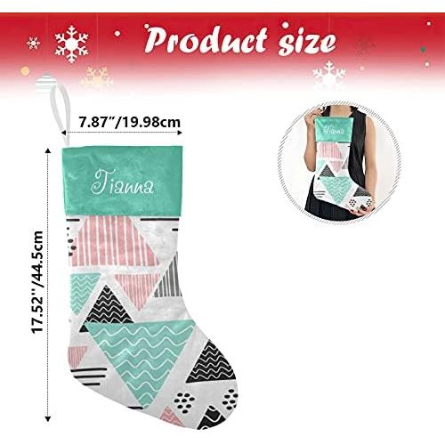  XOZOTY Memphis Hipster Triangle Cyan Customized Name Christmas Stocking for Xmas Tree Fireplace Hanging and Party Decor 17.52 x 7.87 Inch