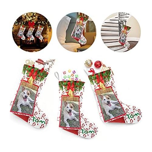  XOZOTY Personalized Christmas Stocking Christmas Snowflake Crutch Custom Name&Potot Socks Xmas Tree Fireplace Hanging Party Decor Gift 17.52 x 7.87 Inch