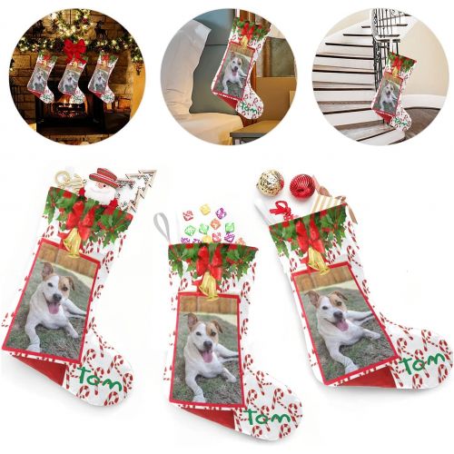 XOZOTY Personalized Christmas Stocking Christmas Snowflake Crutch Custom Name&Potot Socks Xmas Tree Fireplace Hanging Party Decor Gift 17.52 x 7.87 Inch