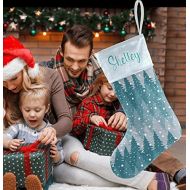 XOZOTY Personalized Pine Tree Snowflakes Christmas Stockings Customized Xmas Festive Gifts Home Fireplace Decor 17.52 x 7.87 Inch