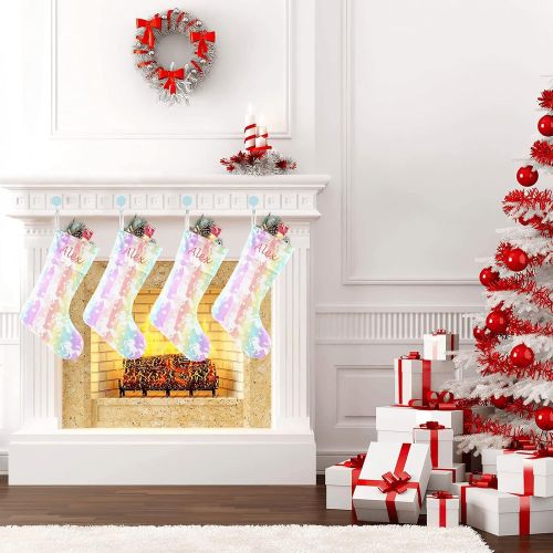  XOZOTY Personalized Rainbow Star Unicorn Christmas Stockings Customized Xmas Festive Gifts Home Fireplace Decor 17.52 x 7.87 Inch