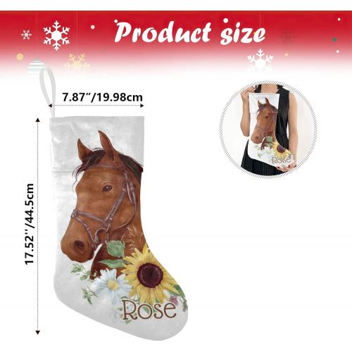  XOZOTY Personalized Christmas Stocking Sunflower Horse Custom Name Socks Xmas Tree Fireplace Hanging Party Decor Gift 17.52 x 7.87 Inch