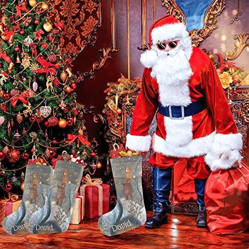  XOZOTY Personalized Christmas Stocking Night Bear Fox Custom Name Socks Xmas Tree Fireplace Hanging Party Decor Gift 17.52 x 7.87 Inch