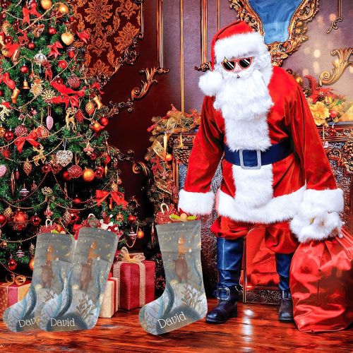  XOZOTY Personalized Christmas Stocking Night Bear Fox Custom Name Socks Xmas Tree Fireplace Hanging Party Decor Gift 17.52 x 7.87 Inch