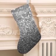 XOZOTY Glitter Grey Black Print Customized Name Christmas Stocking for Xmas Tree Fireplace Hanging and Party Decor 17.52 x 7.87 Inch