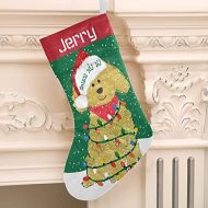 XOZOTY Personalized Christmas Stocking Christmas Dog Snowflake Custom Name Socks Xmas Tree Fireplace Hanging Party Decor Gift 17.52 x 7.87 Inch