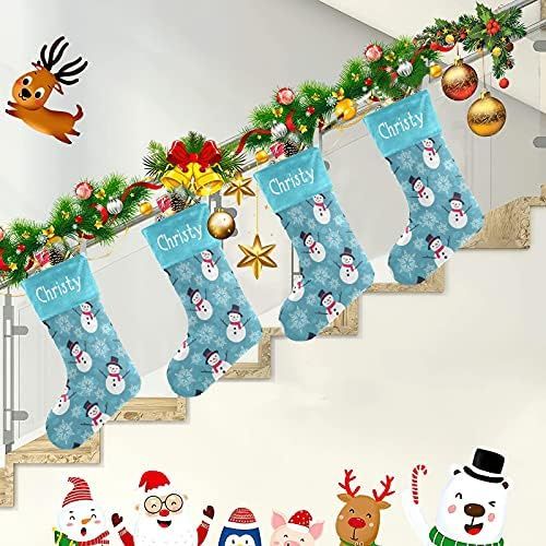  XOZOTY Personalized Blue Snowman Snowflakes Christmas Stockings Customized Xmas Festive Gifts Home Fireplace Decor 17.52 x 7.87 Inch