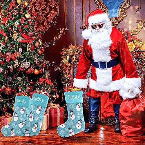  XOZOTY Personalized Blue Snowman Snowflakes Christmas Stockings Customized Xmas Festive Gifts Home Fireplace Decor 17.52 x 7.87 Inch