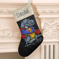 XOZOTY Personalized Christmas Stocking Superhero Dinosaurs Custom Name Socks Xmas Tree Fireplace Hanging Party Decor Gift 17.52 x 7.87 Inch