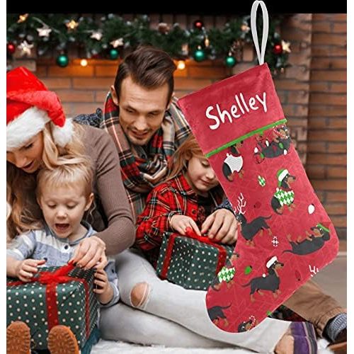  XOZOTY Personalized Christmas Green Gift Sausage Dog Christmas Stockings Customized Xmas Festive Gifts Home Fireplace Decor 17.52 x 7.87 Inch