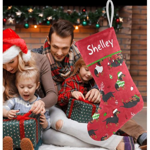  XOZOTY Personalized Christmas Green Gift Sausage Dog Christmas Stockings Customized Xmas Festive Gifts Home Fireplace Decor 17.52 x 7.87 Inch